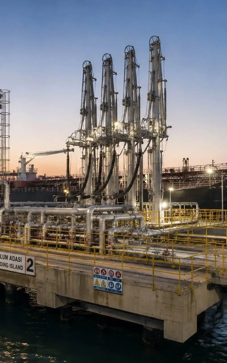 Marine loading arms on a jetty
